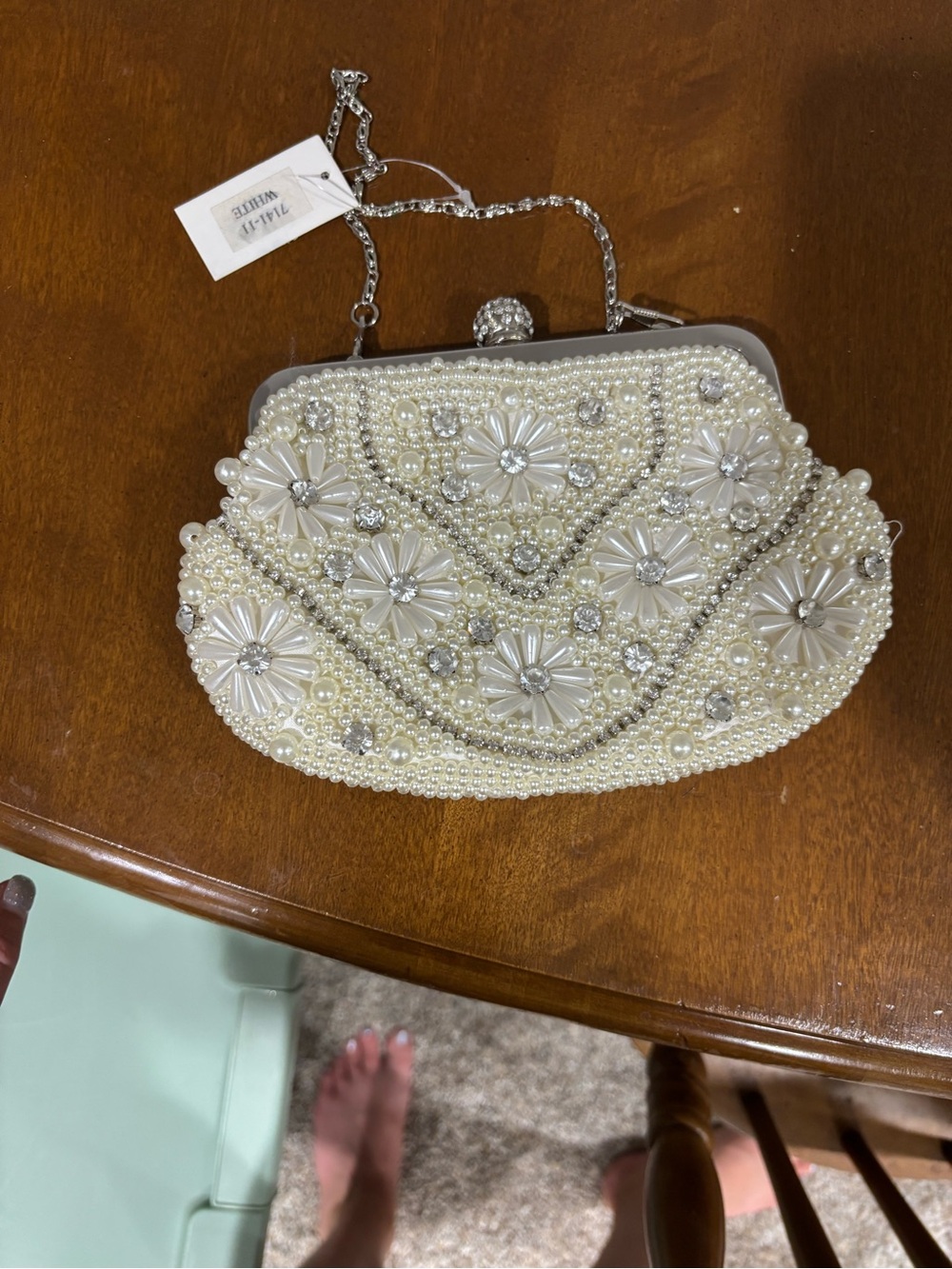 Elegant Pearl Beaded Ivory Evening Clutch